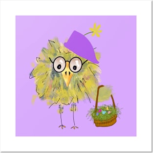 Funny Bird with Easter Hat and Basket Posters and Art